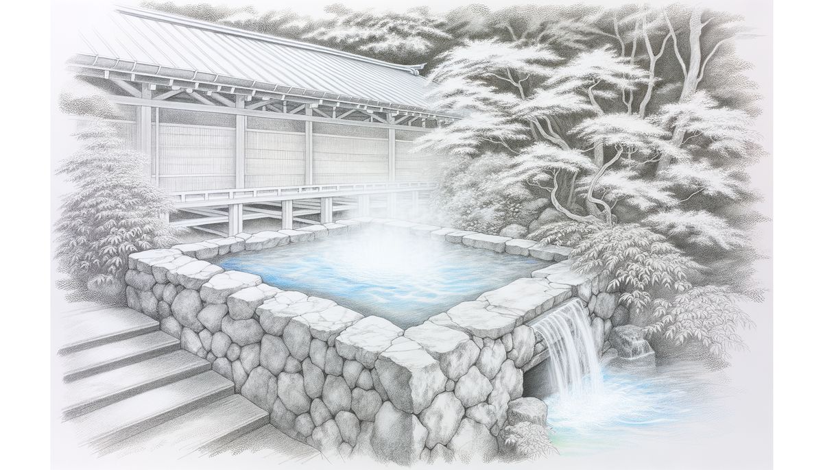 Diagramm, das die Wirkungen von Onsen zeigt: Die drei Wirkungen von Wärme, Wasserdruck und Inhaltsstoffen haben positive Auswirkungen auf den Körper.