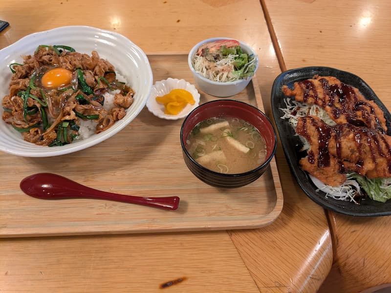 Stamina meal and miso cutlet. Delicious.